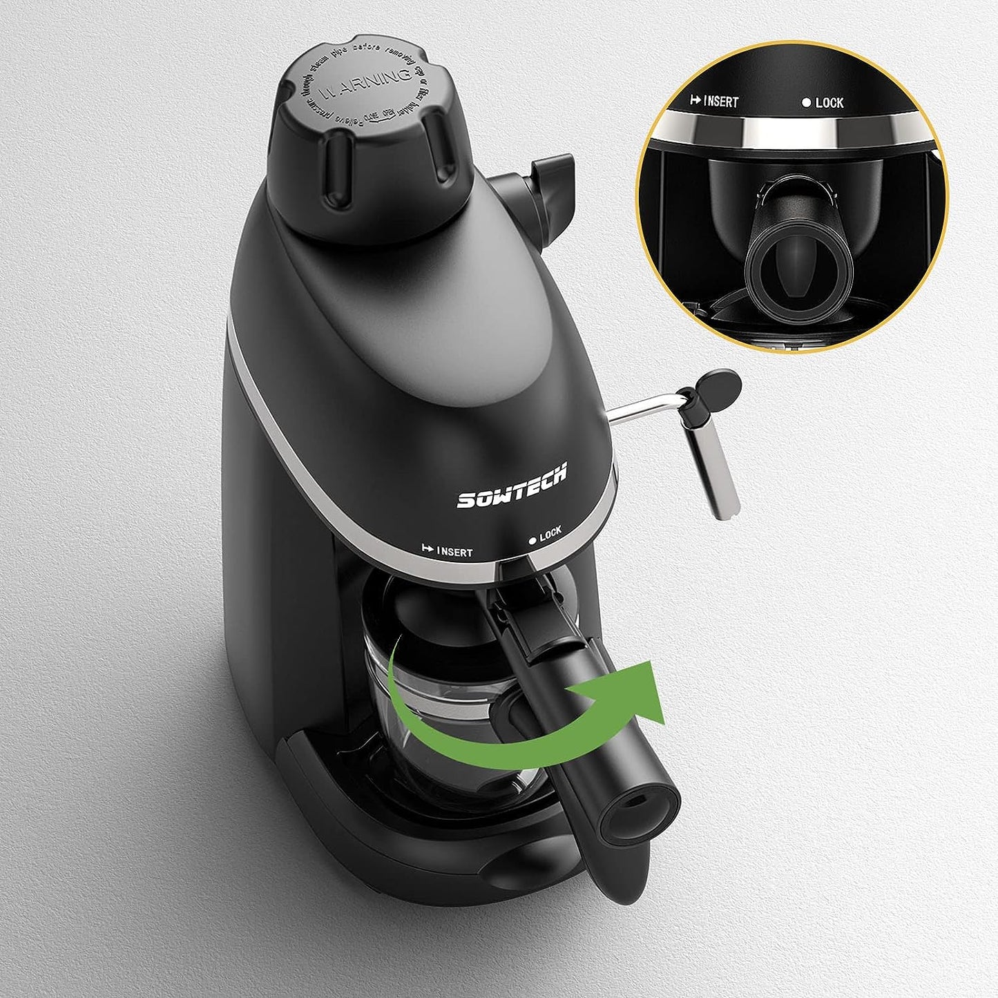 SOWTECH Espresso Coffee Machine Cappuccino Latte Maker 3.5 Bar 1-4 Cup with Steam Milk Frother Black