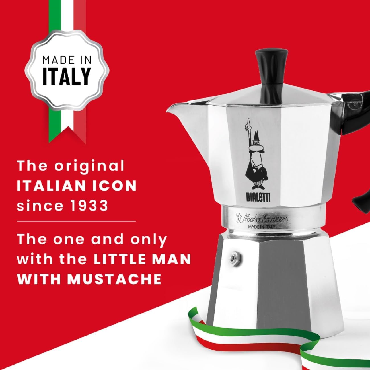 Bialetti - Moka Espress: Iconic Stovetop Espresso Maker, Makes Real Italian Coffee, Moka Pot 6 Cups (6 Oz), Aluminium, Silver