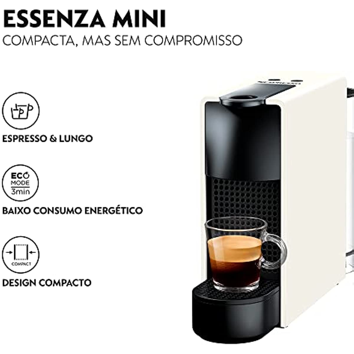 Nespresso Essenza Mini Cafeteira 110V, máquina de café Espresso compacta para casa, máquina de cápsula / cápsula elétrica automática (branca)